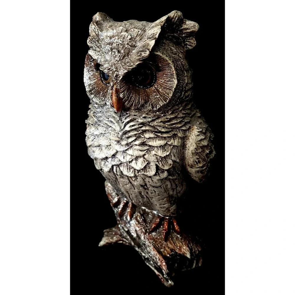 Long Earred Snow Owls Perched On Branches Glittery Christmas Home Decor Set Of 2